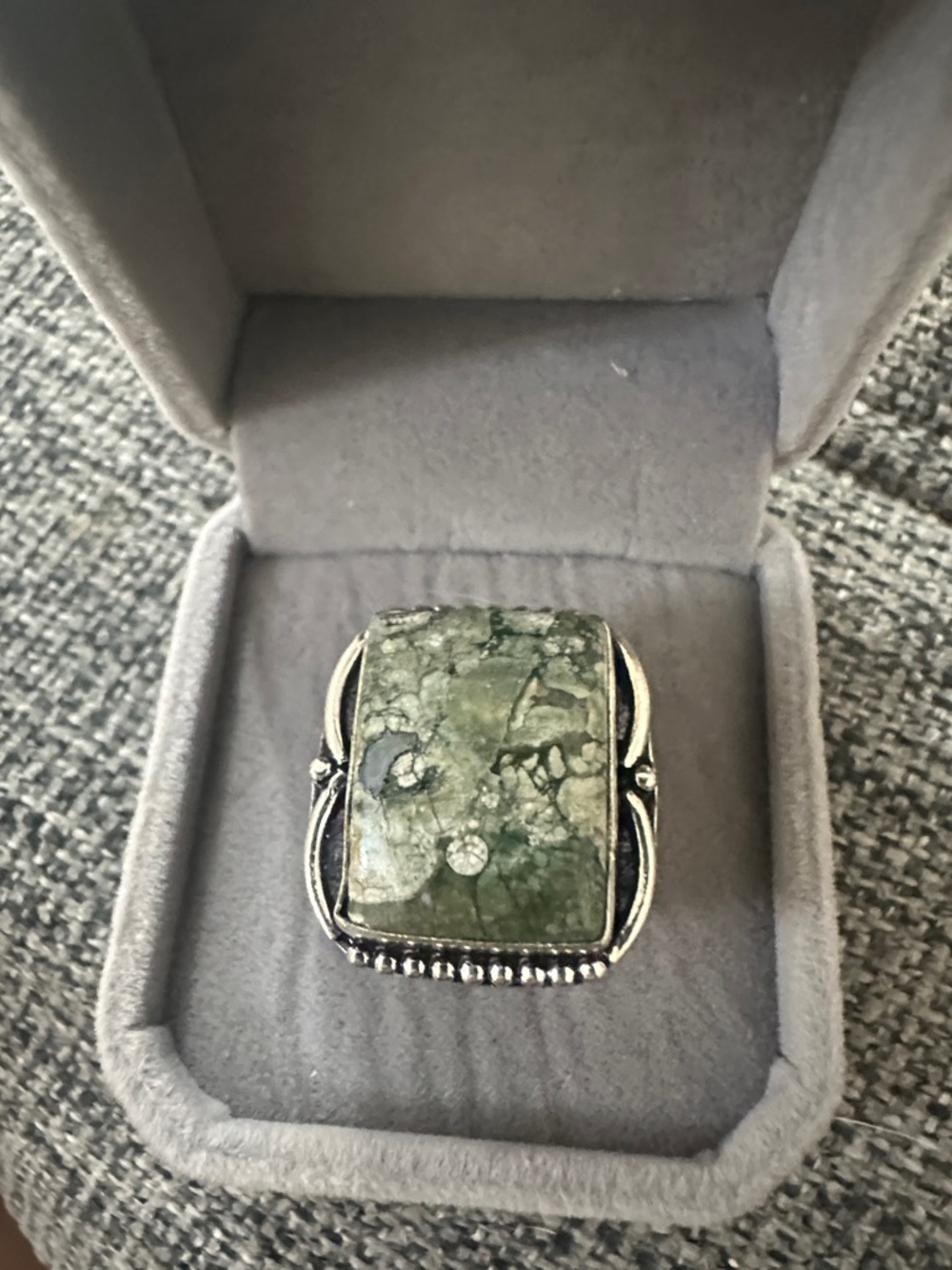 Green Stone Rainforest Rhyolite Sterling Silver Statement Ring - Size 7.5